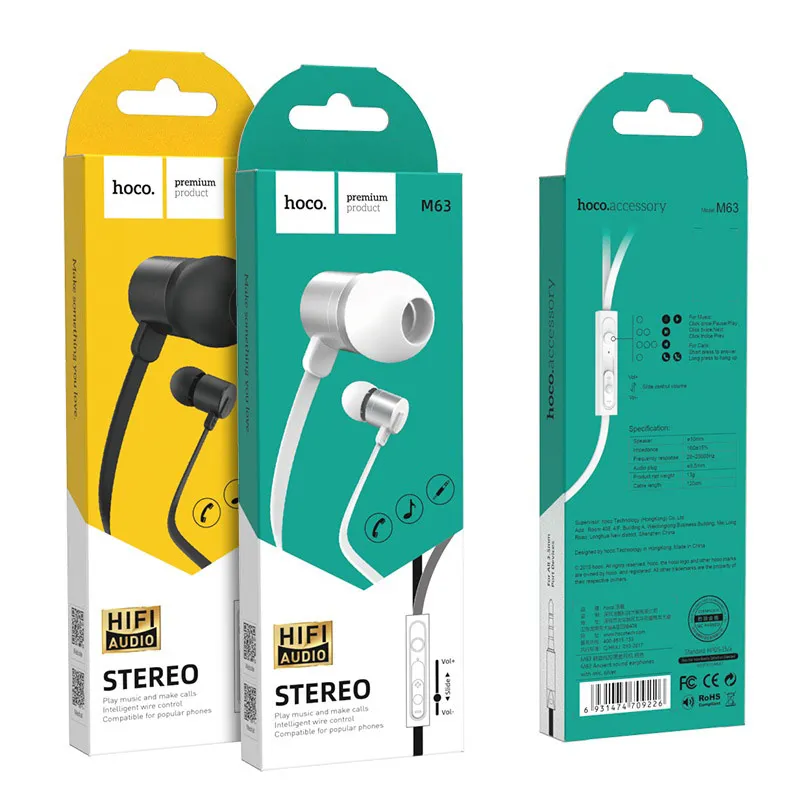 Hoco M63 Ancient Sound With Mic Earphone (Silver) 1.webp