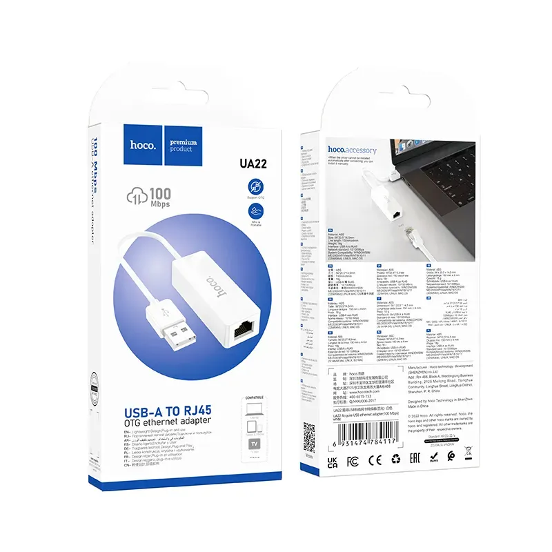 Hoco UA22 Converter OTG Ethernet adapter( USB-A to RJ45).webp