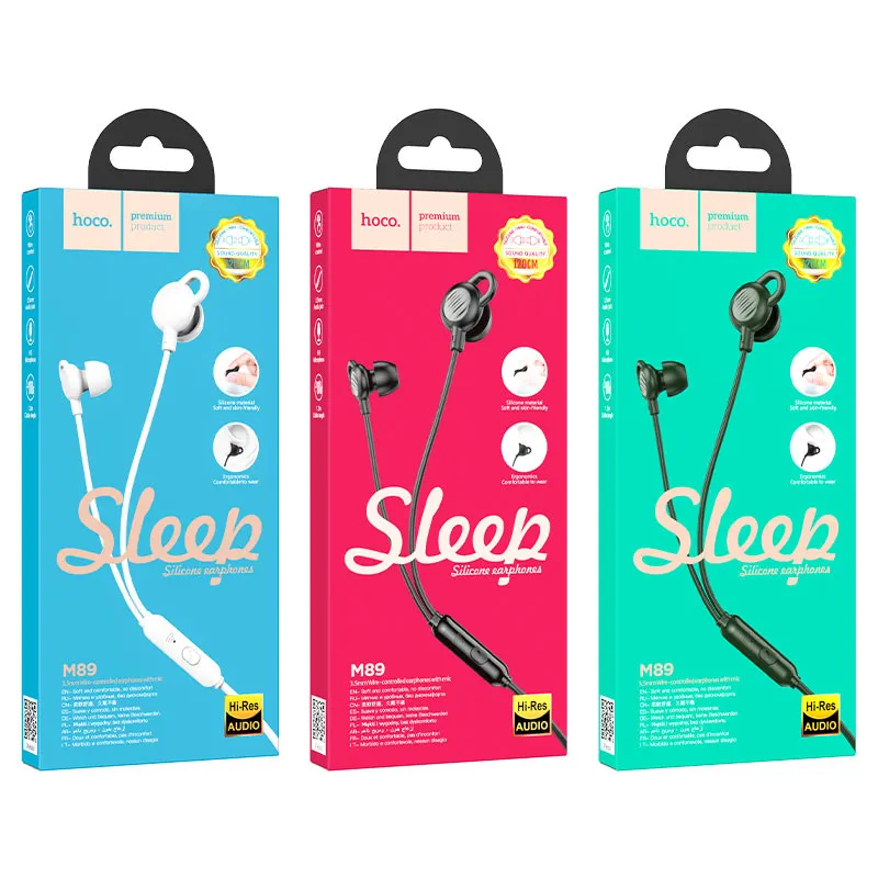 [M89W] Hoco M89 Sleep Wire Controlled With Mic Earphone (White)