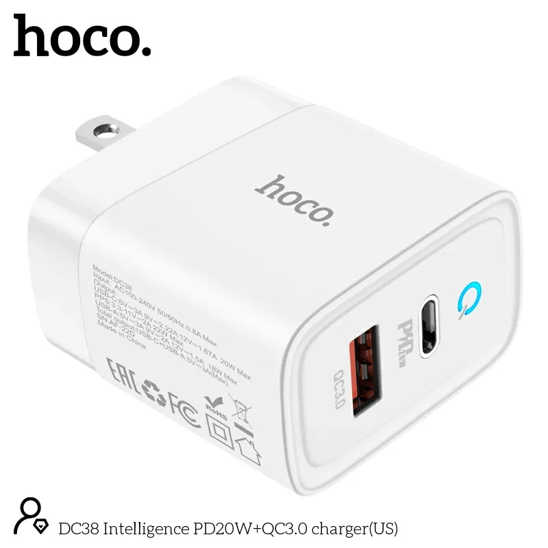 [DC38] Hoco DC38 (PD20W+QC3.0)Super Fast Charger Head