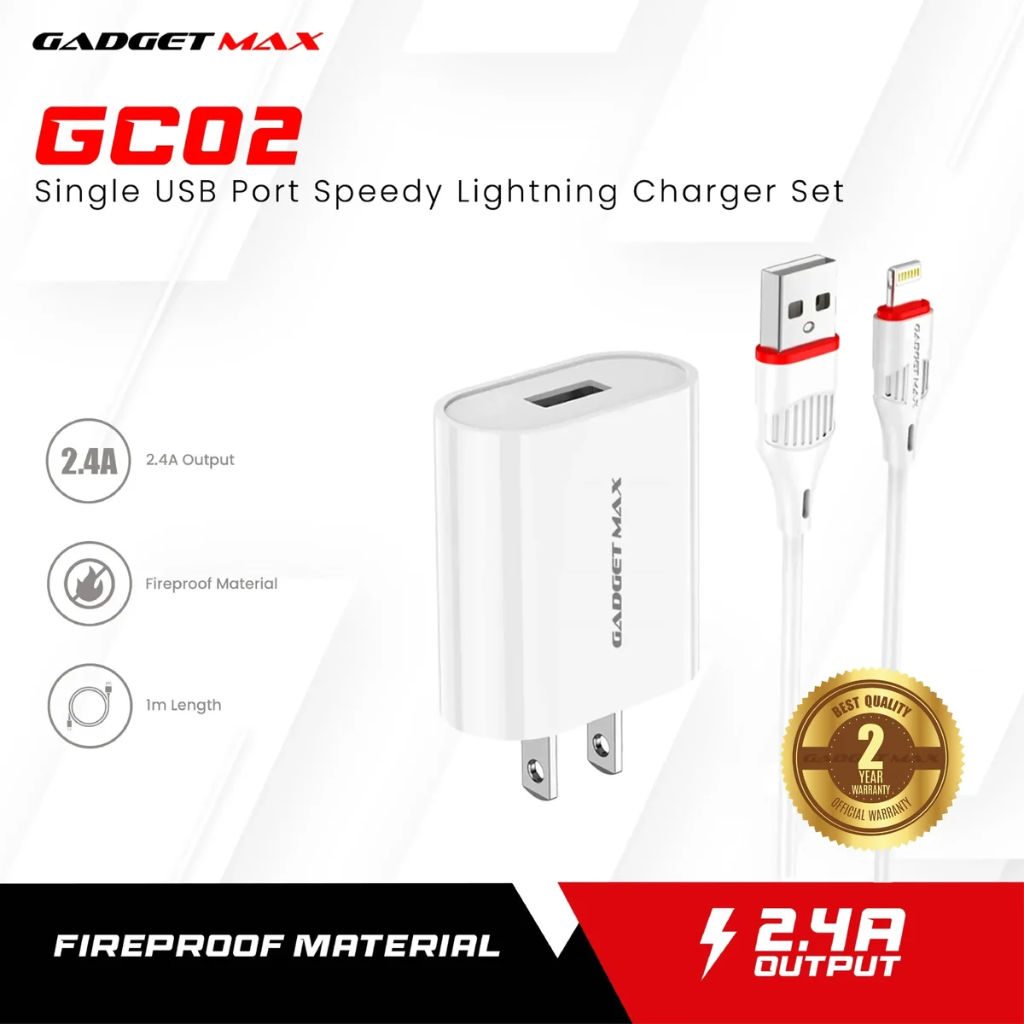 Gadget Max GC02 2.4A Single USB Port AND Speed Charger Set
