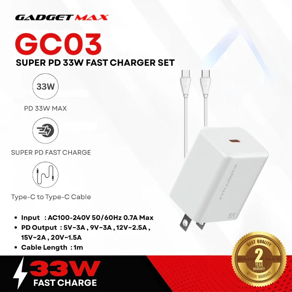 Gadget Max GC03 Super PD 33W TC to TC Cable Charger Set(White)