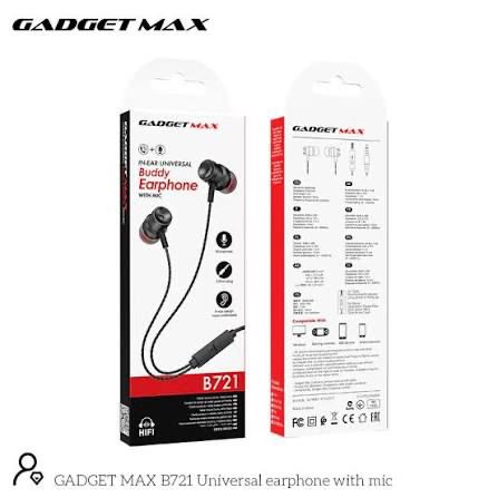 Gadget Max B721 3.5MM IN-Ear Universal Buddy With Mic Earphone(Black)