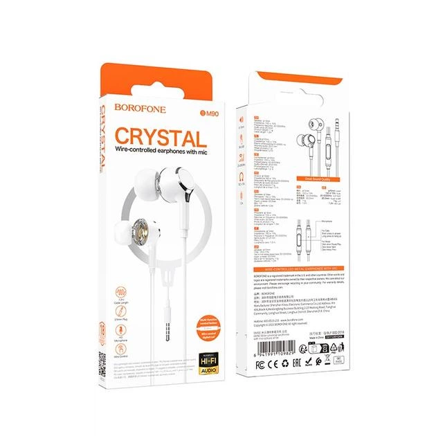 [BM90W] Borofone BM90 Crystal Wire-controlled Miller Unversal Mic Earphone (WHITE)