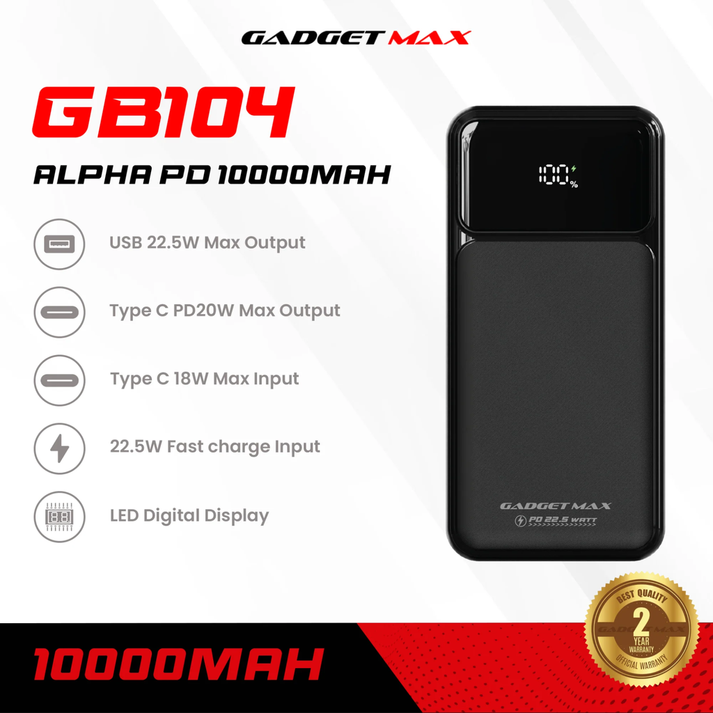 Gadget Max GB104 Alpha PD 10000MAH 22.5W Digital Power Bank