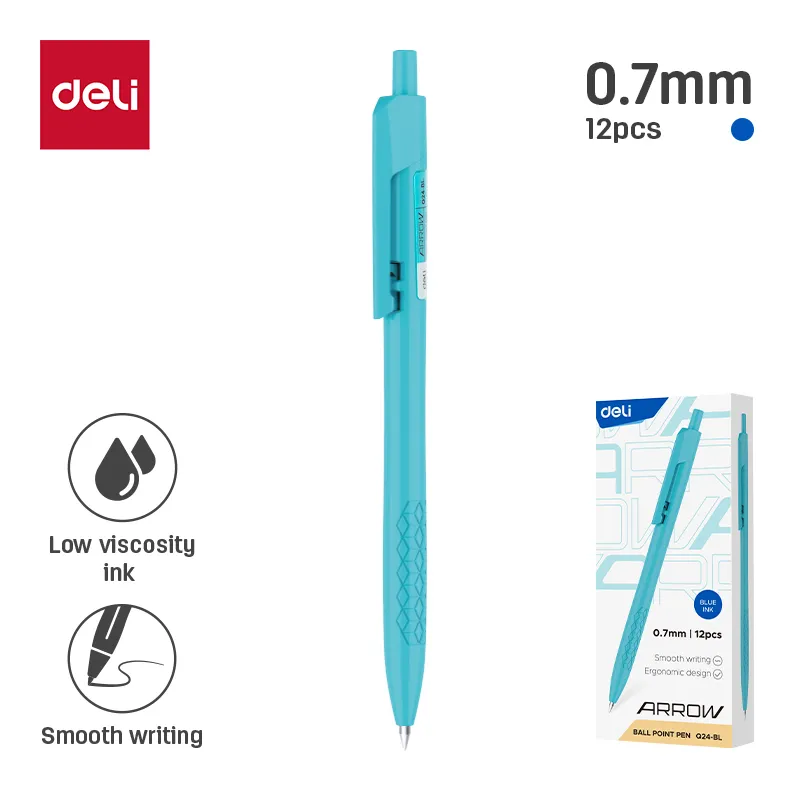 Deli - Arrow Retractable (EQ24-BL Ball Point Pen) (1Ctn*12Pkt*12box*12Pcs)