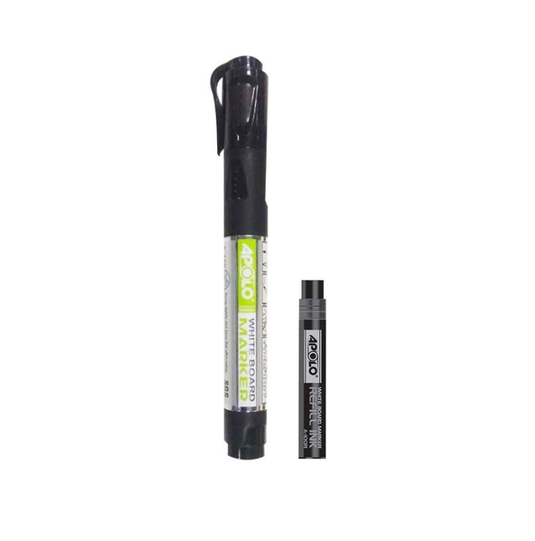 Apolo White Board Marker & Refills Black (1Pack x 2Pcs)
