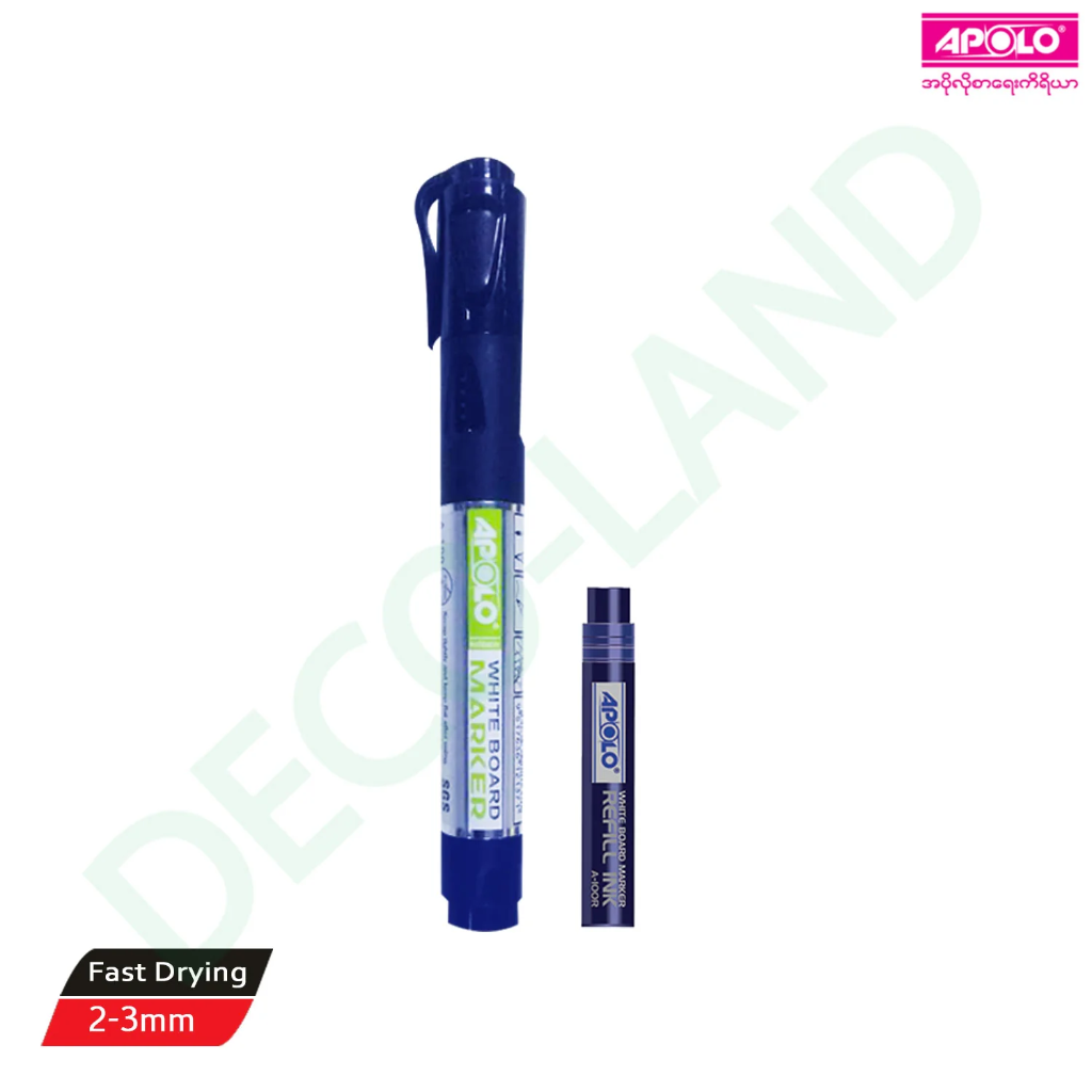 Apolo White Board Marker & Refills Blue (1Pack x 2Pcs)
