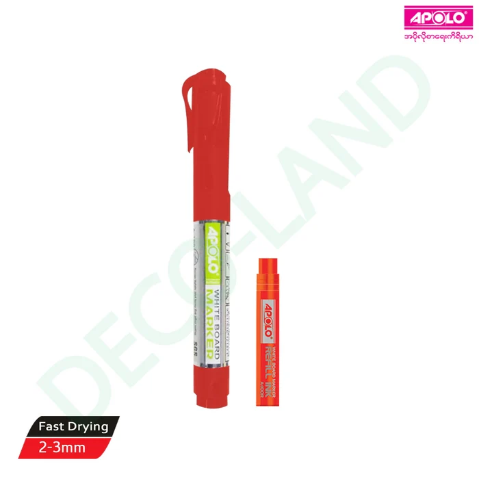 Apolo White Board Marker & Refills Red (1Pack x 2Pcs)