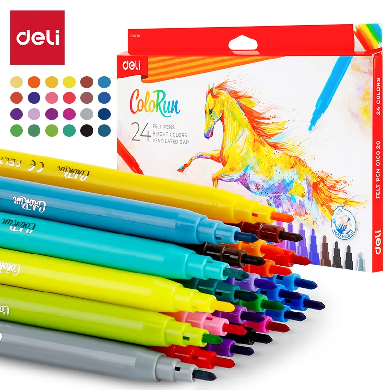 Deli - 10020 School Felt Pen (1CTN*4Box*24Card)