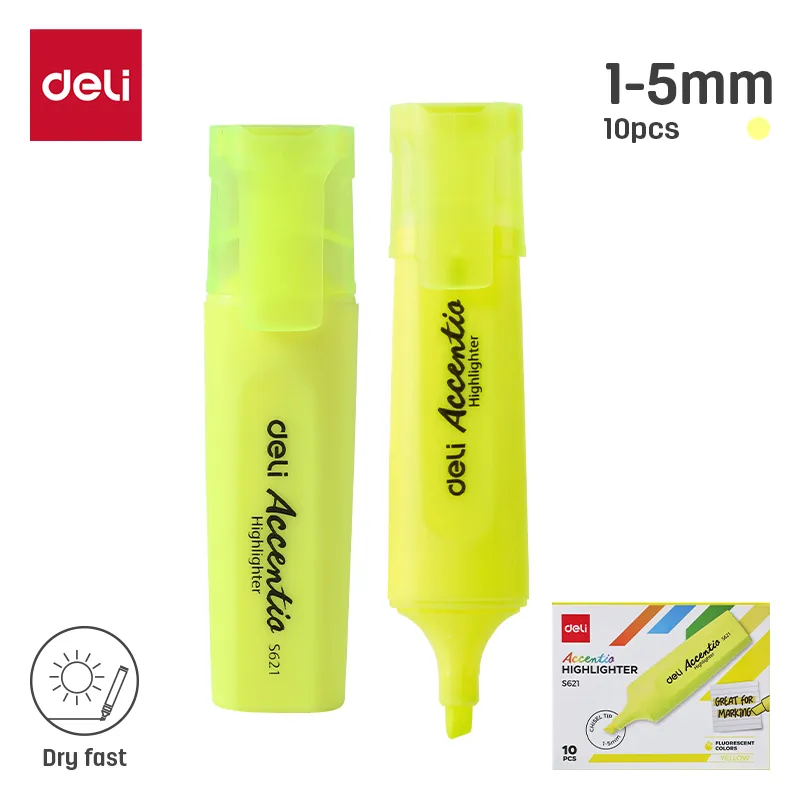 Deli - ES621-Y Highlighter (1CTN*12Box*10box*10's) YELLOW