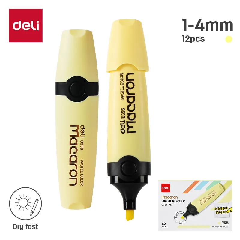 Deli - 356 Highlighter (1CTN*10Box*8box*12's) YELLOW