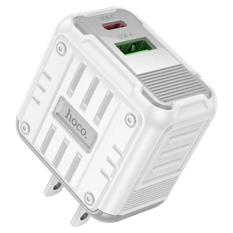 Hoco C135 Dual Port (1C1A)Fast Charger Head (White)