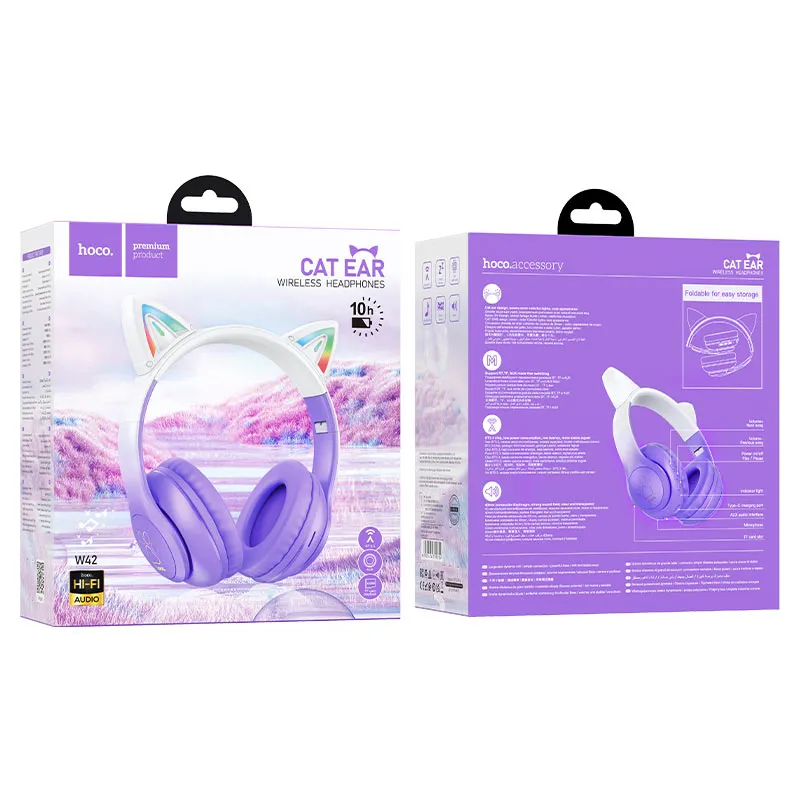 (DC)Hoco W42 Cat Ear Wireless BT Headphone (Purple Grape)
